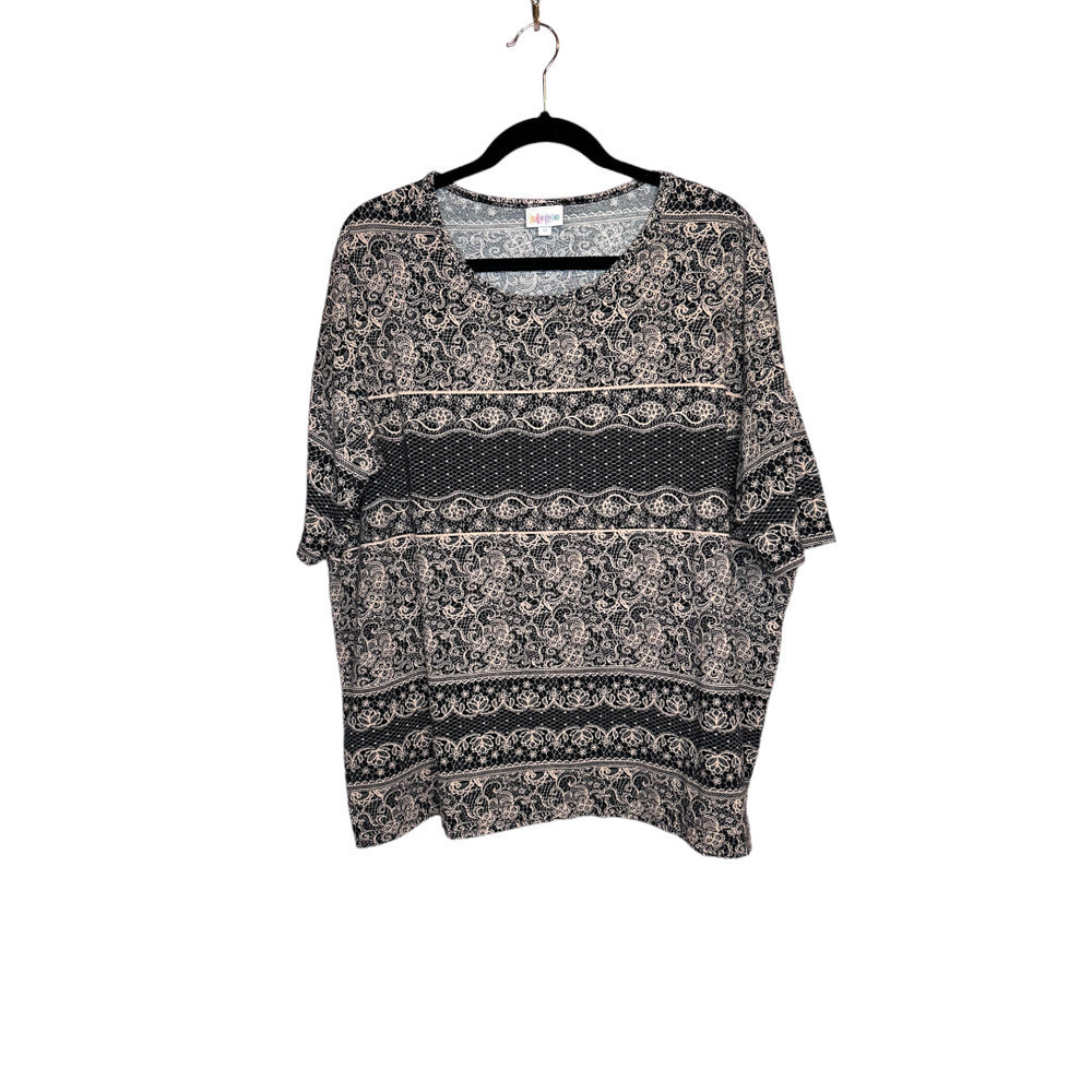 LuLaRoe Oversized Tee Retired Geo Lace Paisley Print Black Cream Size M (10-12)